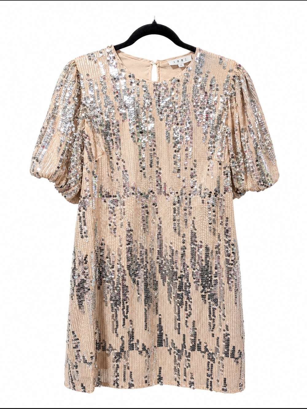 THML Champagne Sequin Puff Sleeve Mini Dress - Picture 3 of 8